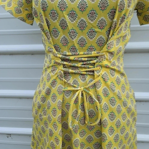 Banana Republic Women's Yellow Floral Paisley Lace Up Aline Dress Short Sz 0 - Picture 14 of 16